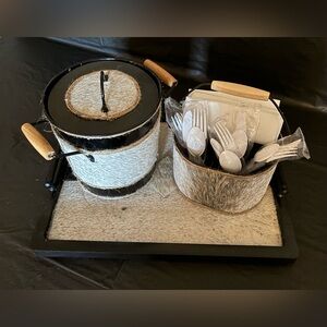 Cowhide Tray, Utensil Holder & Ice Bucket